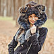 Fox fur hat in blue, Hat with ear flaps, Moscow,  Фото №1