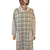 Одежда handmade. Livemaster - original item Warm Dress large size of moleton in a cage with lace. Handmade.