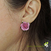 Украшения ручной работы. Ярмарка Мастеров - ручная работа Pink Rose Stud Earrings. Handmade.