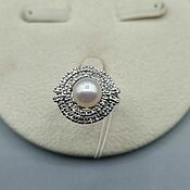 Украшения handmade. Livemaster - original item Silver ring with 8,5 mm white pearls and cubic zirconia. Handmade.