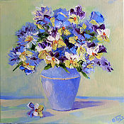 Картины и панно handmade. Livemaster - original item Oil painting of flowers in a vase, a bouquet of pansies on canvas. Handmade.