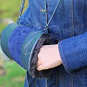 Аксессуары handmade. Livemaster - original item Clutch bag hand made of suede and leather with fur lambskin Dark blue. Handmade.