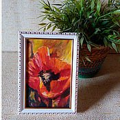 Картины и панно handmade. Livemaster - original item Poppy flower painting, small oil painting. Handmade.