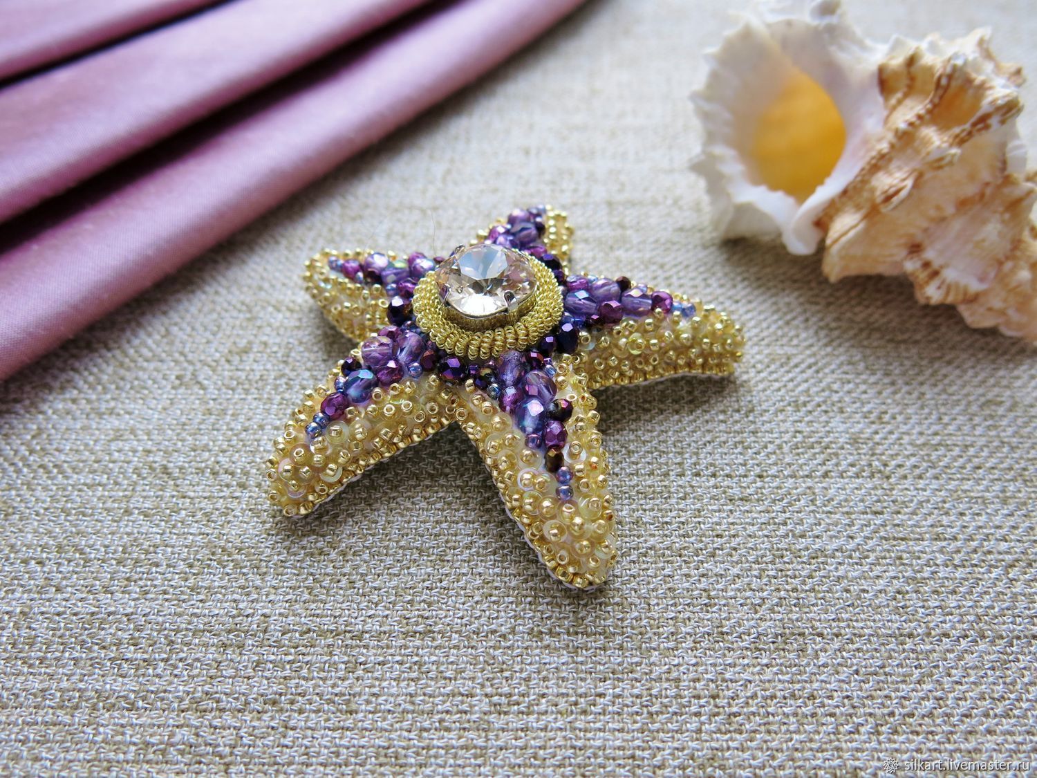 Броши: Морская звезда фиолетово-золотая купить в интернет-магазине ЯрмаркаМастеров по цене 4500 ₽ – 9P06JRU
