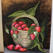 Картины и панно handmade. Livemaster - original item Oil painting Basket of strawberries. Handmade.