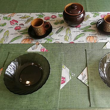 Столовый комплект "Овощное изобилие" полулён.. . Для дома и интерьера ручной работы - Ярмарка Мастеров Для дома и интерьера ручной работы. Ярмарка Мастеров - ручная работа Столовый комплект "Овощное изобилие" полулён.. Handmade.