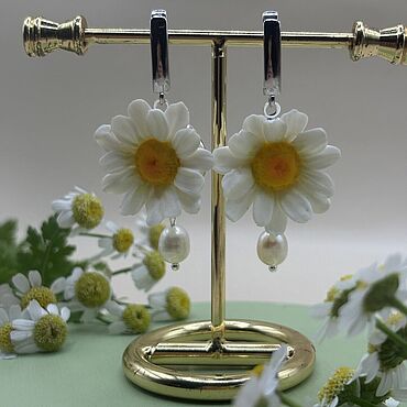 Украшения ручной работы. Ярмарка Мастеров - ручная работа Серьги Ромашки. Handmade.