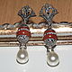 earrings with natural carnelian, pearls is `Majorca` and crystal `Swarovski`
