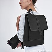 Mens leather laptop backpack Smart (Black)