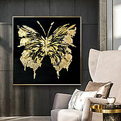 Картины и панно handmade. Livemaster - original item Black Interior Painting Painting with Golden Butterfly Golden Butterfly.. Handmade.