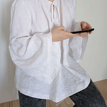 Одежда ручной работы. Ярмарка Мастеров - ручная работа Блузка   белый лен. Handmade.