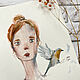 'Autumn, fragile' watercolor painting (portrait, birds). Pictures. Nadezda Perova. My Livemaster. Фото №4
