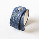 Blue Leather Cuff Bracelet, Width 4 cm. Cuff bracelet. Two Starlings. My Livemaster. Фото №4