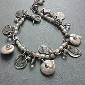 Украшения handmade. Livemaster - original item Pearl bracelet with ancient flake coins (silver). Handmade.