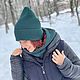 Шапка с отворотом  демисезон  ЮТА темный изумруд 100% меринос. Шапки. Вязаный кэжуал  UNIC Ирина. Ярмарка Мастеров.  Фото №4