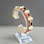 Украшения handmade. Livemaster - original item Garnet bracelet with pearls, hard gold Byzantine bracelet. Handmade.