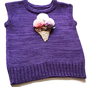 Работы для детей, handmade. Livemaster - original item Knitted vest for baby girl icecream vest purple. merino wool. Handmade.