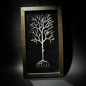Картины и панно handmade. Livemaster - original item Painting A tree with fruits made of silver on black velvet VZ0002. Handmade.