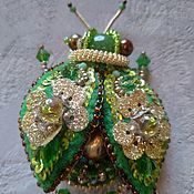 Украшения handmade. Livemaster - original item Brooch-pin green beetle 3D wings, brooch beads and flutes. Handmade.