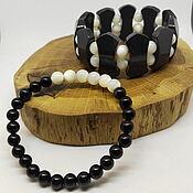 Украшения handmade. Livemaster - original item A set of bracelets Black obsidian and white mother of pearl. Handmade.