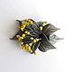 Order Spotlight Leather Flower Brooch grey with yellow stamens. De-Si-Re. Livemaster. . Brooches Фото №3