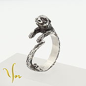 Украшения handmade. Livemaster - original item Silver Adjustable Otter Ring, Sea Otter Jewelry, Handmade Ring. Handmade.