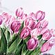 Тюльпаны розовые картина акварелью в стиле прованс букет лежит на бело, Картины, Москва,  Фото №1