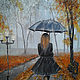 Oil painting on canvas Girl umbrella autumn, Pictures, Solnechnogorsk,  Фото №1