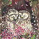 Картина акварель с совами Весенние совы, Картины, Подольск,  Фото №1