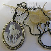 Украшения handmade. Livemaster - original item Pendant: Cameo unicorn Tenderness (30h24 mm) Black thin chain. Handmade.