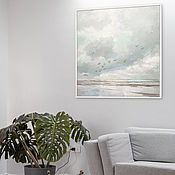 Картины и панно handmade. Livemaster - original item Painting on canvas Breathe... 100h100 cm (blue, sky, gray, white). Handmade.