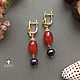 Stylish earrings with pearls and carnelian, Earrings, St. Petersburg,  Фото №1
