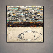 Картины и панно handmade. Livemaster - original item Painting on canvas On the shore (blue, ash, boat, abstraction). Handmade.