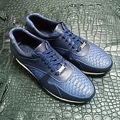 Обувь ручной работы handmade. Livemaster - original item Sneakers made of Python leather and genuine leather, dark blue color. Handmade.