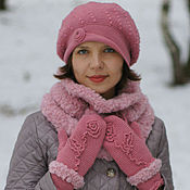 Women's voluminous warm beret crochet hat with Rowan