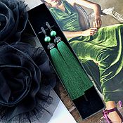 Украшения ручной работы. Ярмарка Мастеров - ручная работа Earrings-brushes green emerald malachite agate silk cubic zirconia. Handmade.