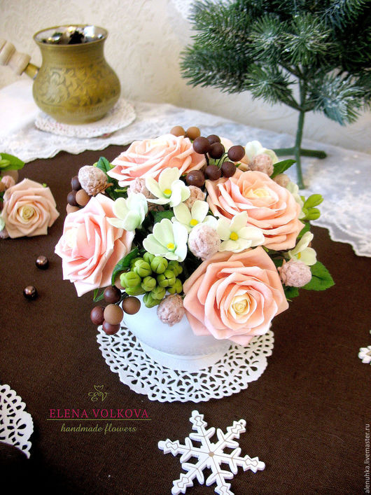 Интерьерные композиции ручной работы. Ярмарка Мастеров - ручная работа. Купить Букет из полимерной глины "Шоколадно -розовый крем". Handmade.