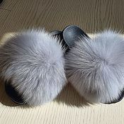 Обувь ручной работы handmade. Livemaster - original item Flip-flops with arctic fox fur light gray. Handmade.