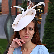 Аксессуары handmade. Livemaster - original item Exclusive Catherine hat with feathers. Color milk. Handmade.