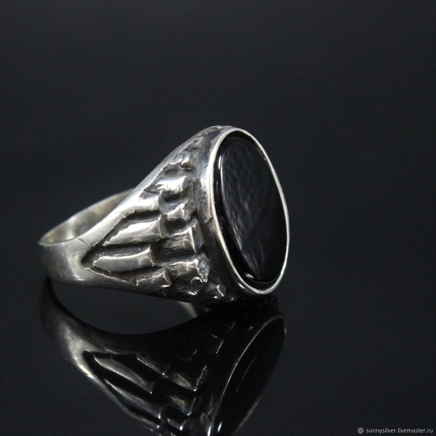 Men's ring with black onyx in 925 sterling silver HH0091 – купить на ...