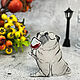 Beige brooch 'Funny pug, wine, glass, cute little', Brooches, Bryukhovetskaya,  Фото №1