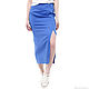 Skirt linen blue with a slit. Skirts. LINEN & SILVER ( LEN i SEREBRO ). Интернет-магазин Ярмарка Мастеров.  Фото №2