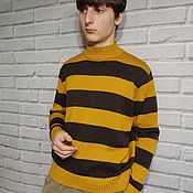 Мужская одежда handmade. Livemaster - original item Yellow striped sweater. Handmade.