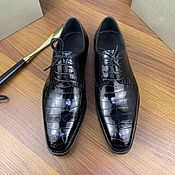 Обувь ручной работы handmade. Livemaster - original item Derby crocodile leather, in black color, model in the premium class!. Handmade.
