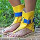 High sandals in Yellow textured leather Croco blue. Sandals. Katorina Rukodelnica HandMadeButik. My Livemaster. Фото №4