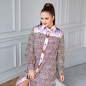 Одежда handmade. Livemaster - original item Designer leopard Print shirt dress with Trim. Handmade.