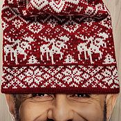 Аксессуары handmade. Livemaster - original item Winter men`s Burgundy hat with elk 194. Handmade.