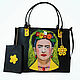 Frida Kahlo. Leather black yellow bag handbag, Classic Bag, Bologna,  Фото №1