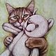 Painting red cat and teddy bear Favorite toy 30*35 cm, Pictures, Chekhov,  Фото №1