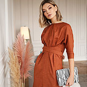 Одежда handmade. Livemaster - original item Silhouette dress made of Terracotta wool, orange wool dress. Handmade.